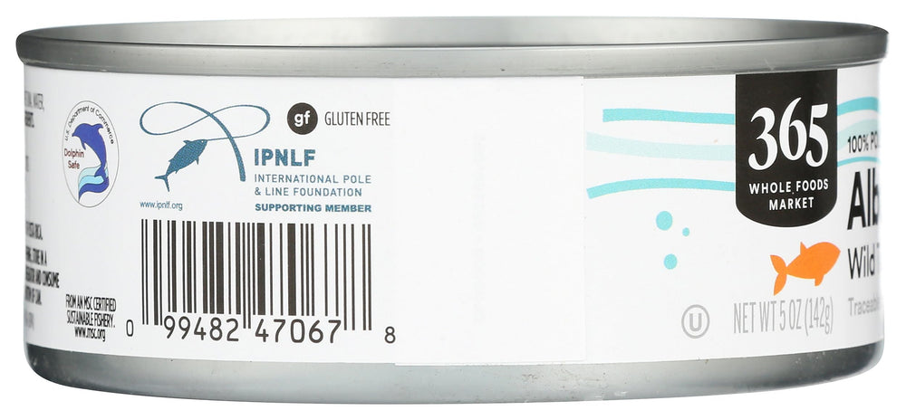 365 by Whole Foods Market albacore tuna in water label highlights salt added and simple ingredients