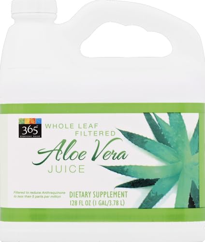 365 by Whole Foods Market aloe vera juice glass, ready to enjoy with fruit.