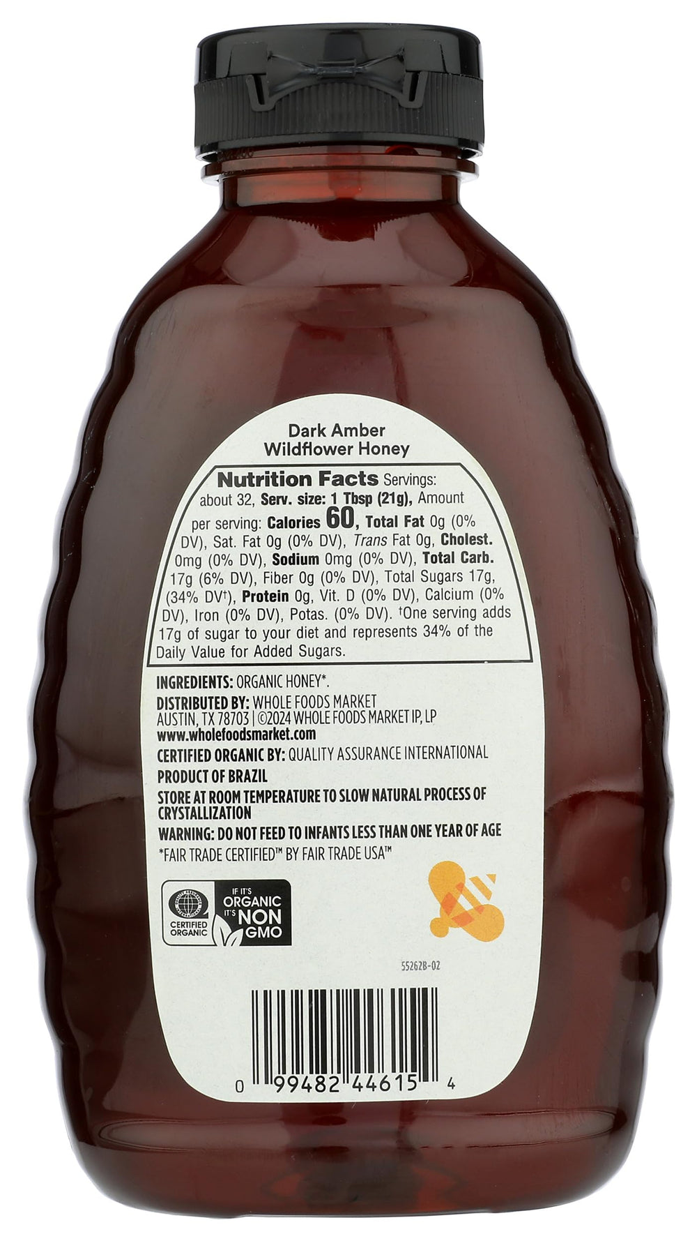 365 by Whole Foods Market amber mountain honey bottle with forest notes ideal for tea and toast.