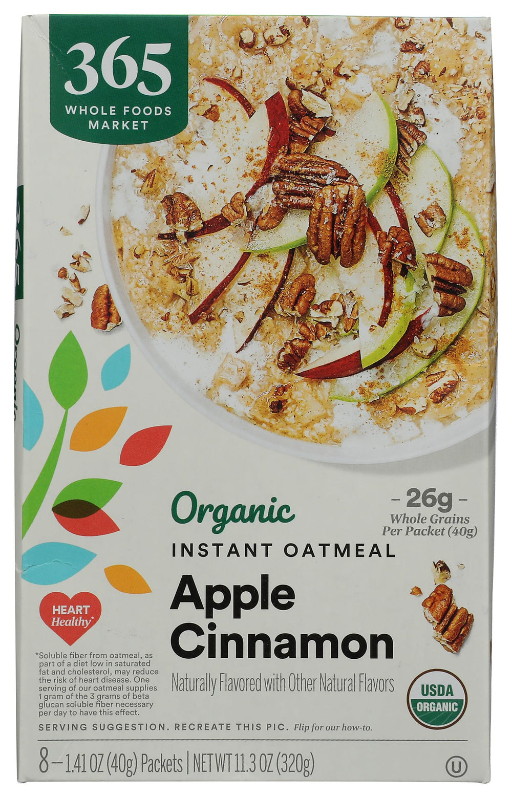 365 by Whole Foods Market apple cinnamon oatmeal packets for convenient, ready-to-heat mornings.