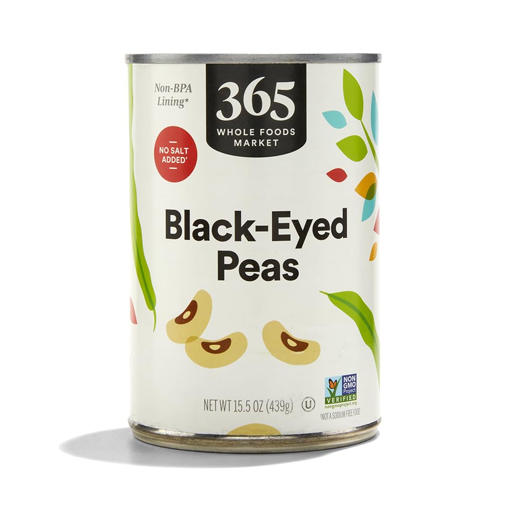365 by Whole Foods Market blackeye peas no salt added can front, ready to use in quick meals