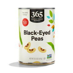 365 by Whole Foods Market blackeye peas no salt added can front, ready to use in quick meals