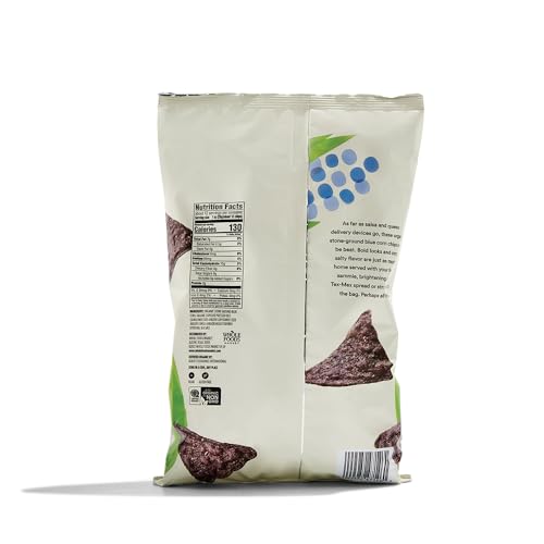 365 by Whole Foods Market blue corn tortilla chips dip close-up highlighting hearty crunch.