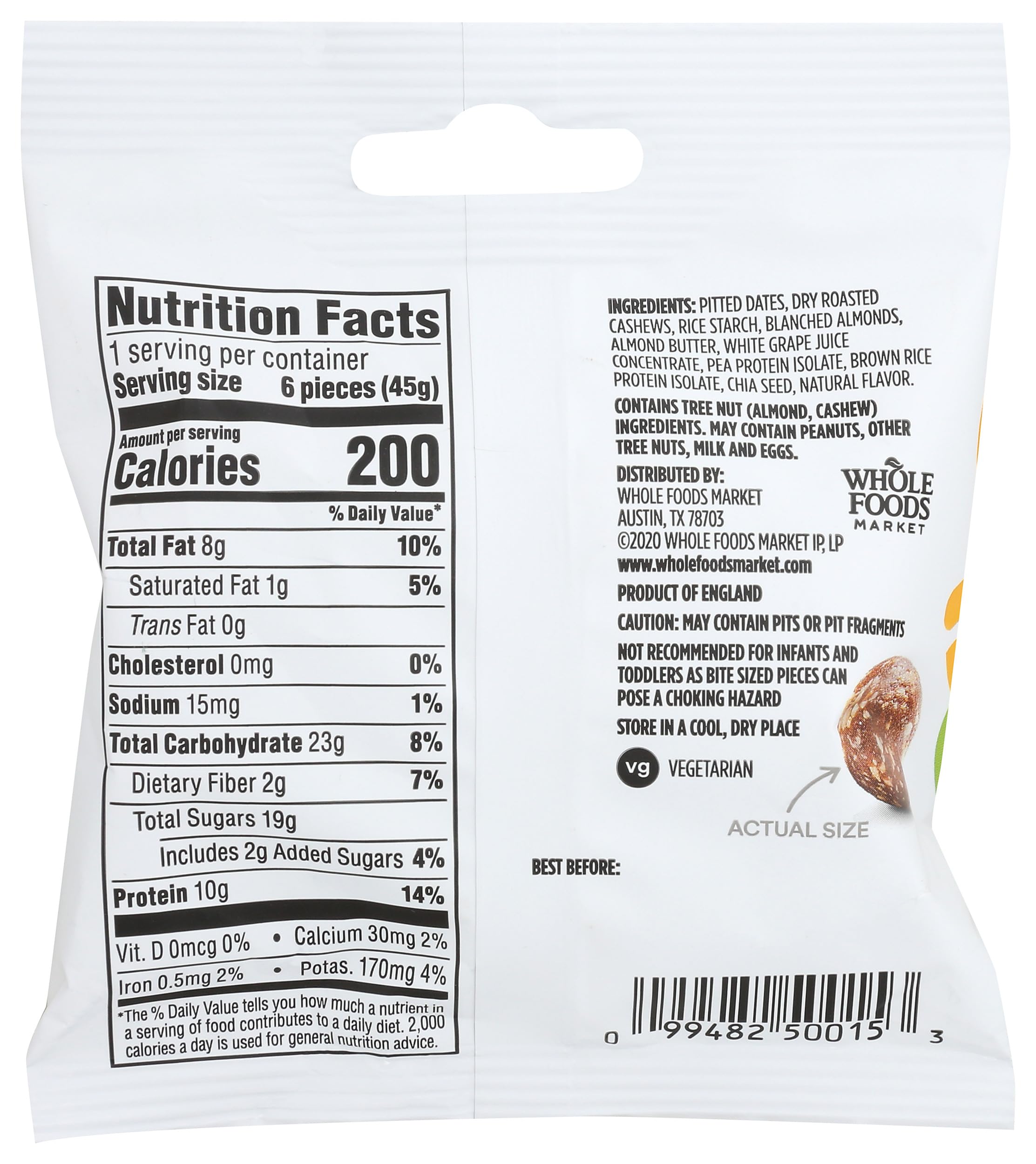 365 by Whole Foods Market bites nutrition panel is non-GMO verified.