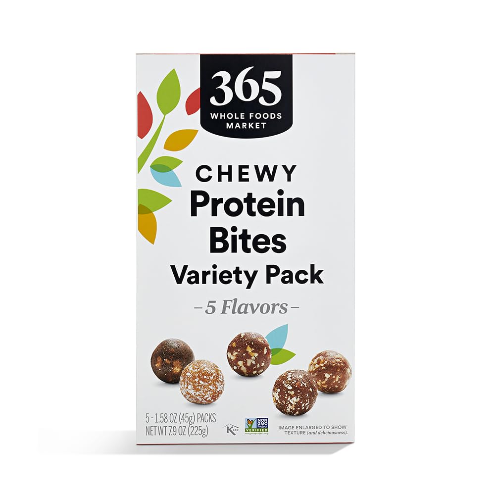365 by Whole Foods Market protein bites variety pack packaging with convenient single servings.