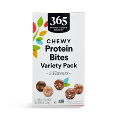 365 by Whole Foods Market protein bites variety pack packaging with convenient single servings.