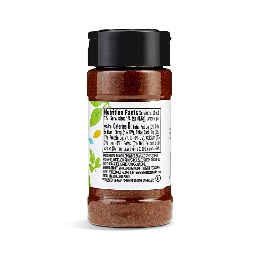 365 by Whole Foods Market chili lime blend label highlights non-GMO and zesty flavor.