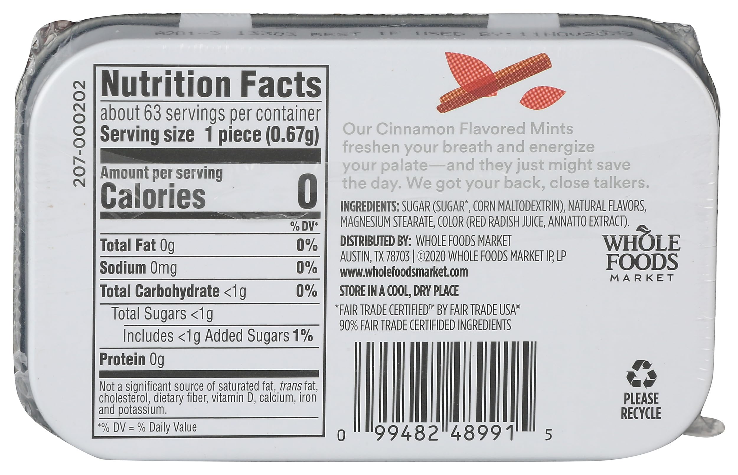 365 by Whole Foods Market cinnamon mints back of package with ingredients