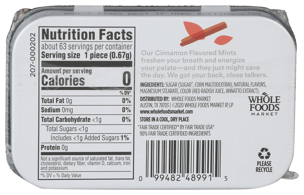 365 by Whole Foods Market cinnamon mints back of package with ingredients