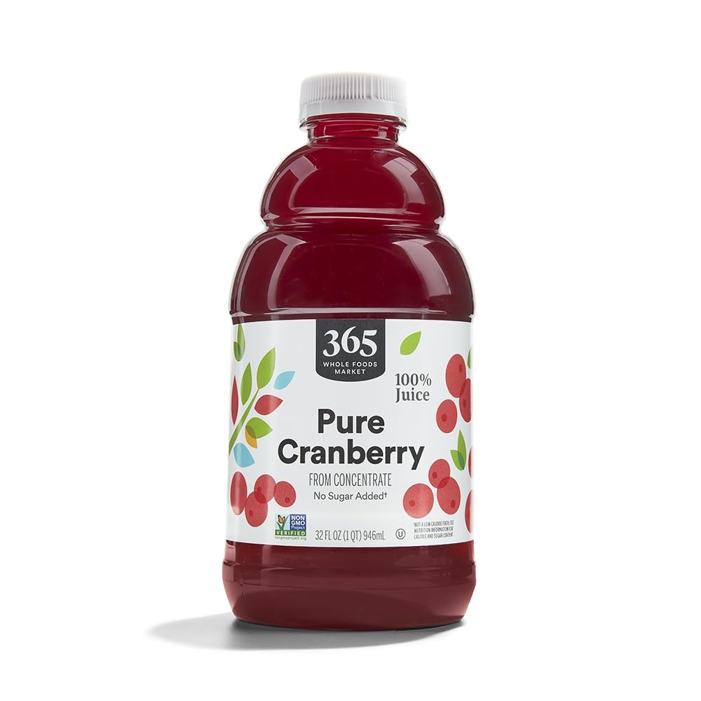 365 by Whole Foods Market cranberry juice bottle, crisp pour for refreshing everyday hydration