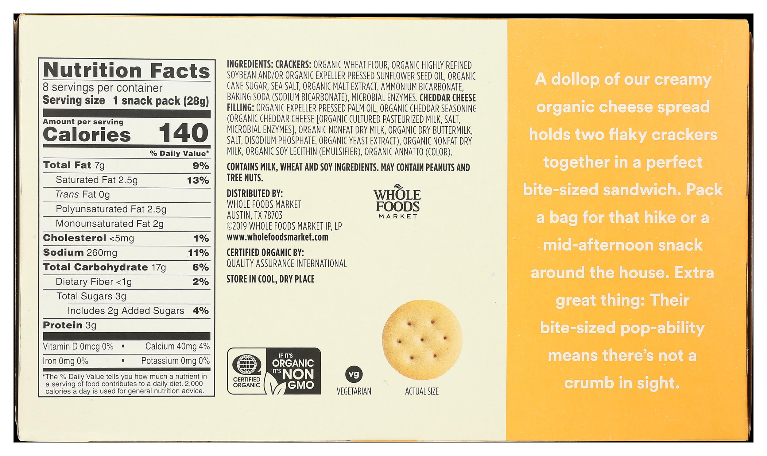 365 by Whole Foods Market crisp bite-size crackers ready for on-the-go snacking.