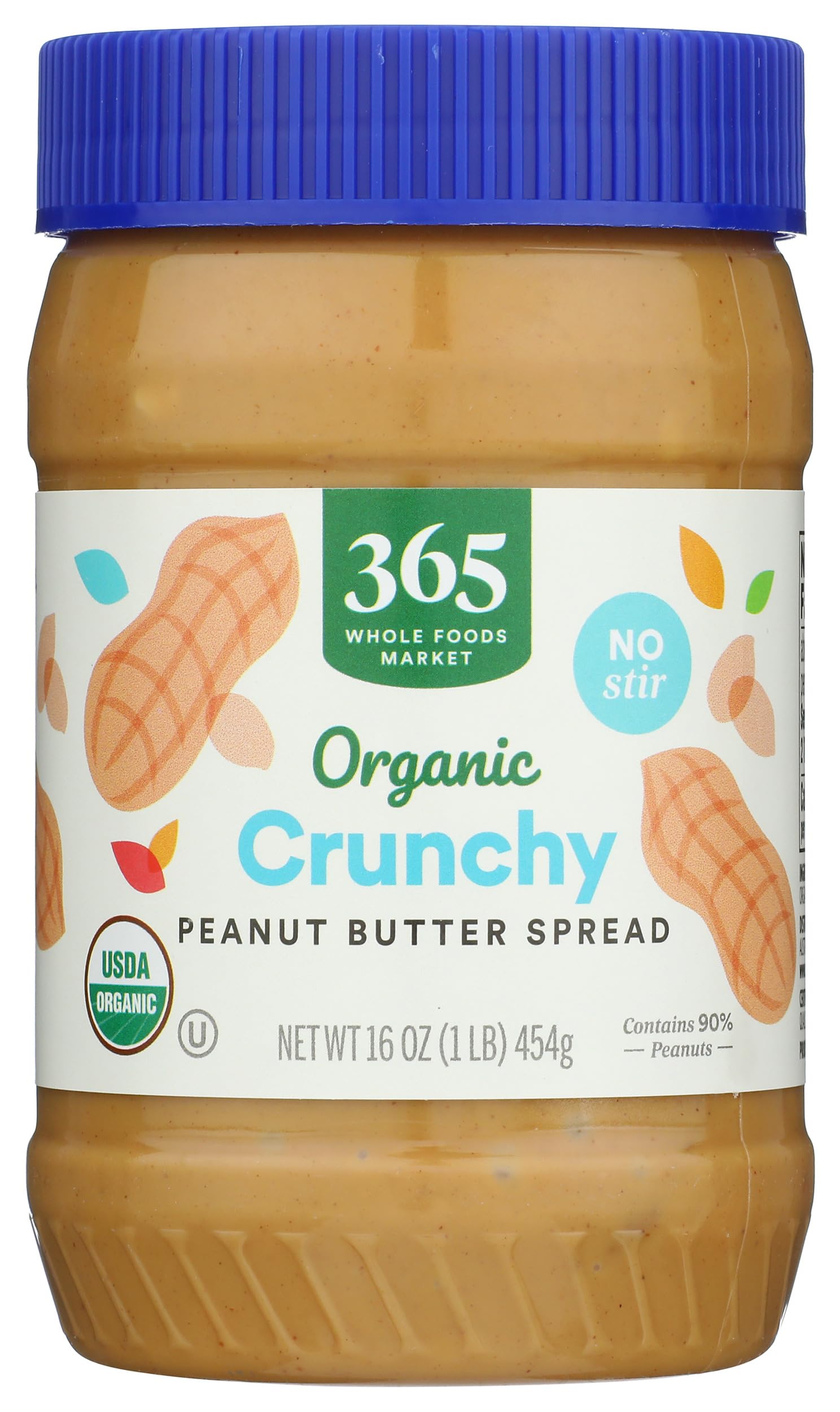 365 by Whole Foods Market crunchy peanut butter spread with real peanut pieces, ideal for sandwiches.