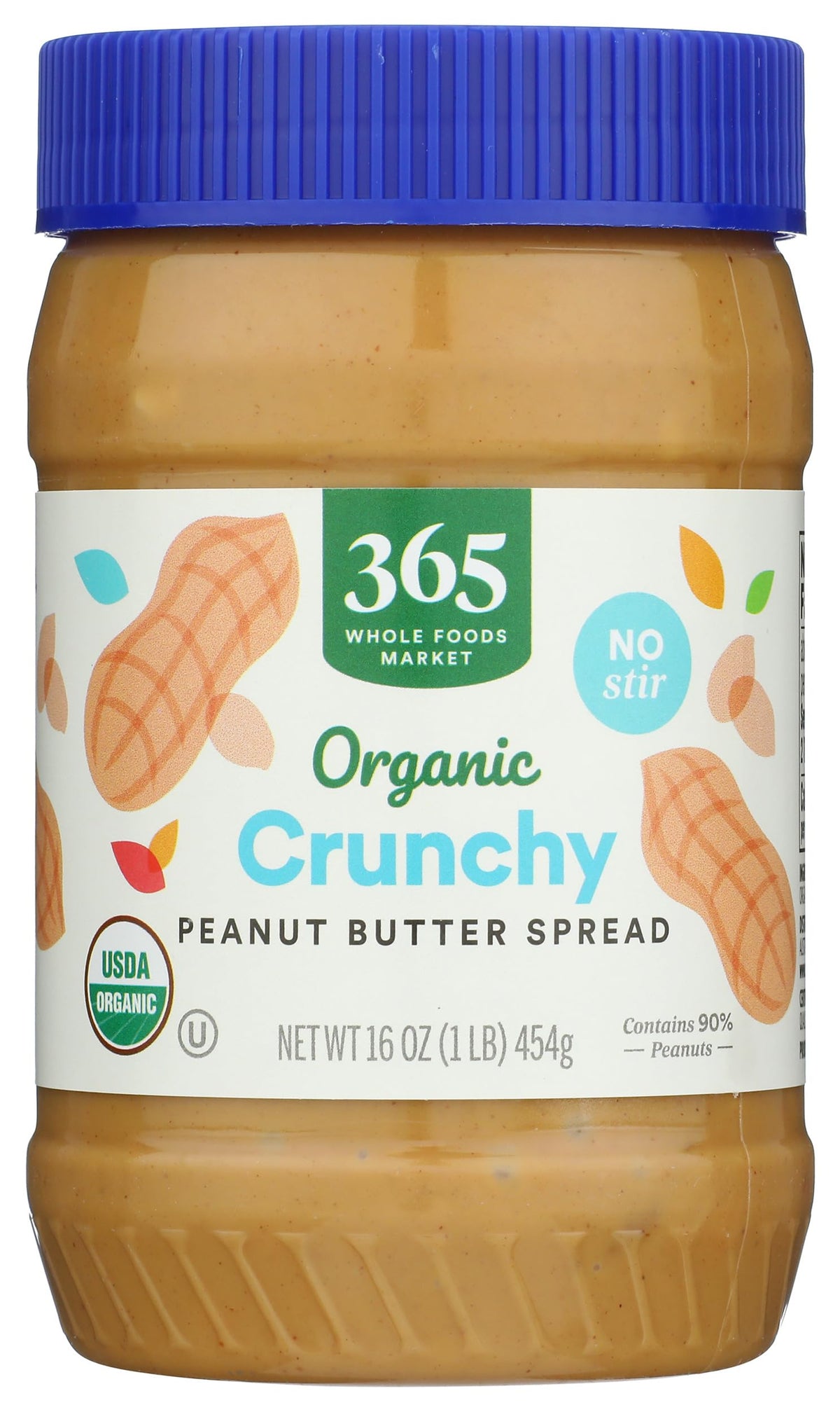 365 by Whole Foods Market crunchy peanut butter spread with real peanut pieces, ideal for sandwiches.