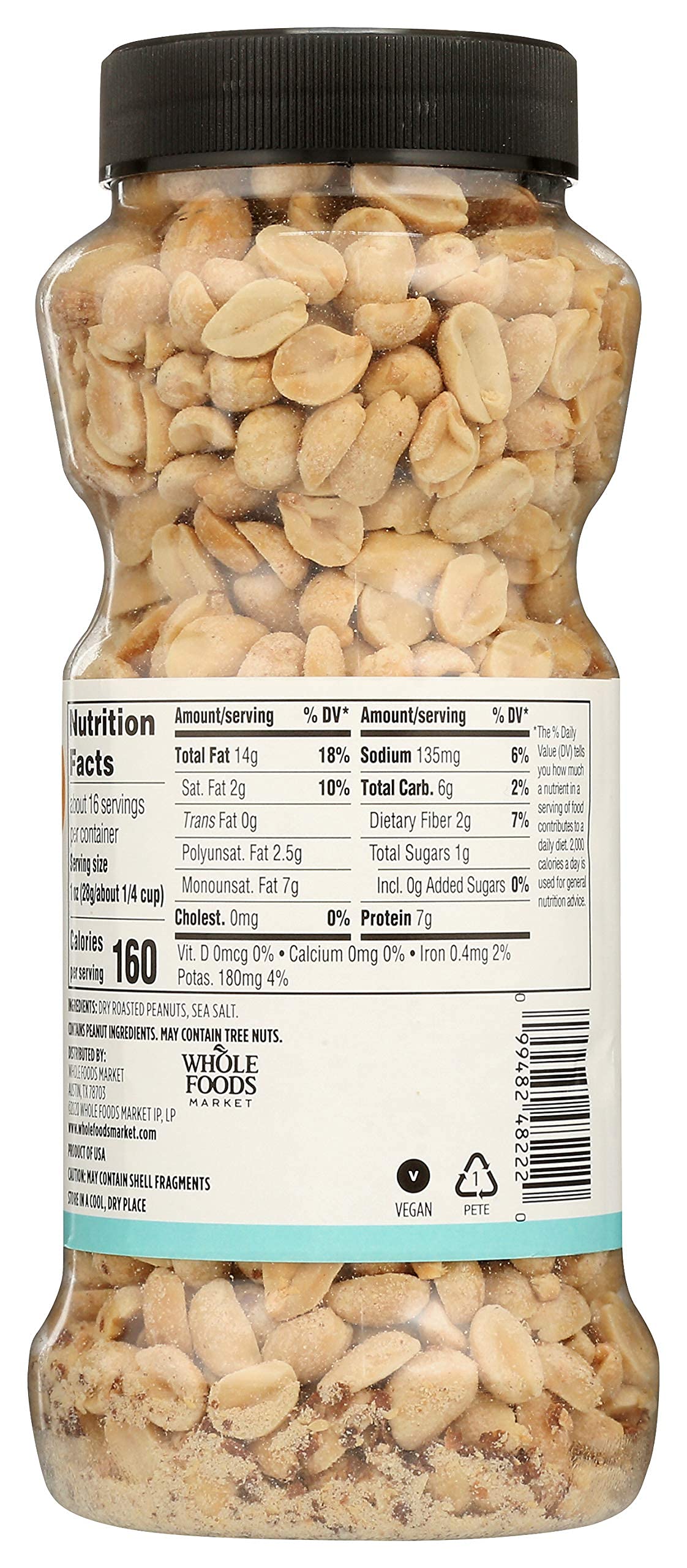 365 by Whole Foods Market dry roasted peanuts bag close-up showing light salt