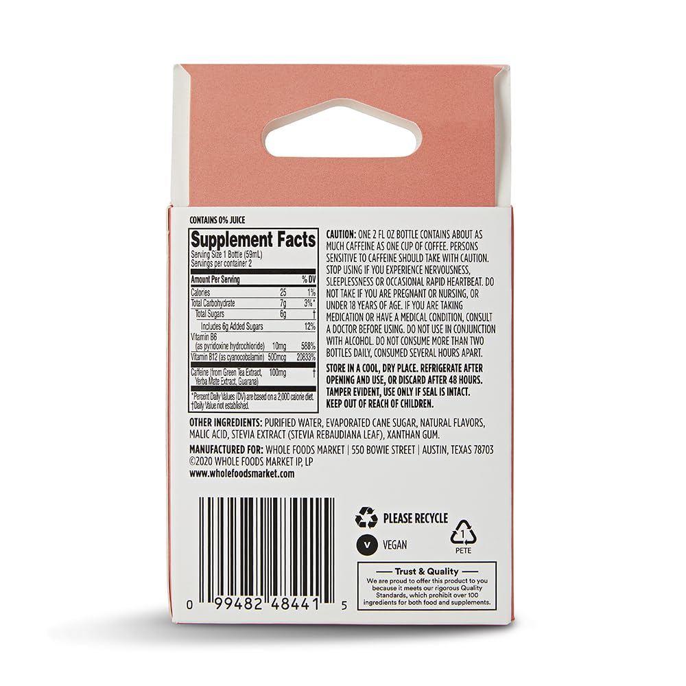 365 by Whole Foods Market energy shot duo packaging, compact 2oz format for travel.