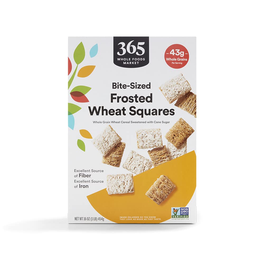 365 by Whole Foods Market Frosted Wheat Squares cereal in a bowl for breakfast.