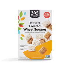 365 by Whole Foods Market Frosted Wheat Squares cereal in a bowl for breakfast.