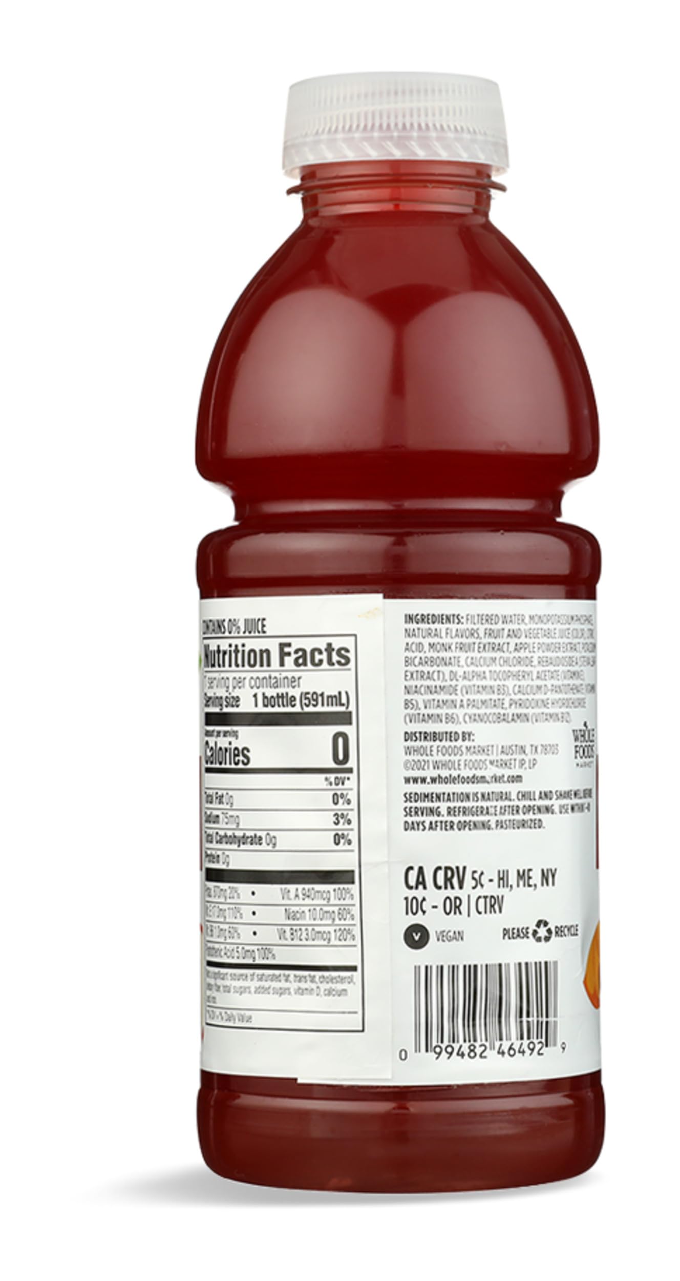 365 by Whole Foods Market fruit punch bottle label shows monk fruit and stevia sweetness