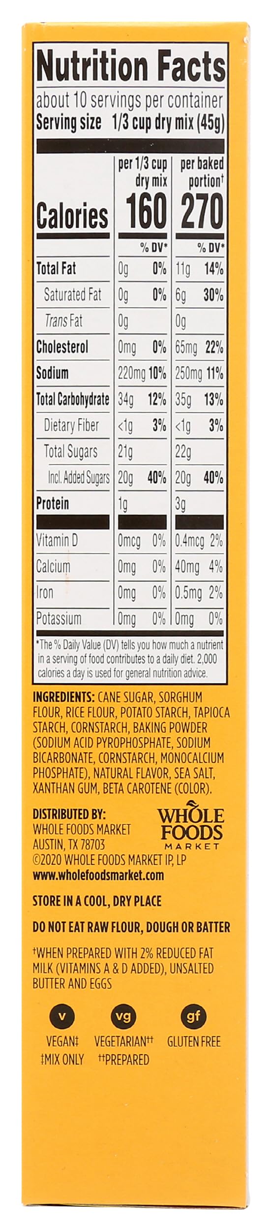 365 by Whole Foods Market gluten-free yellow cake mix nutrition panel highlights simple ingredients