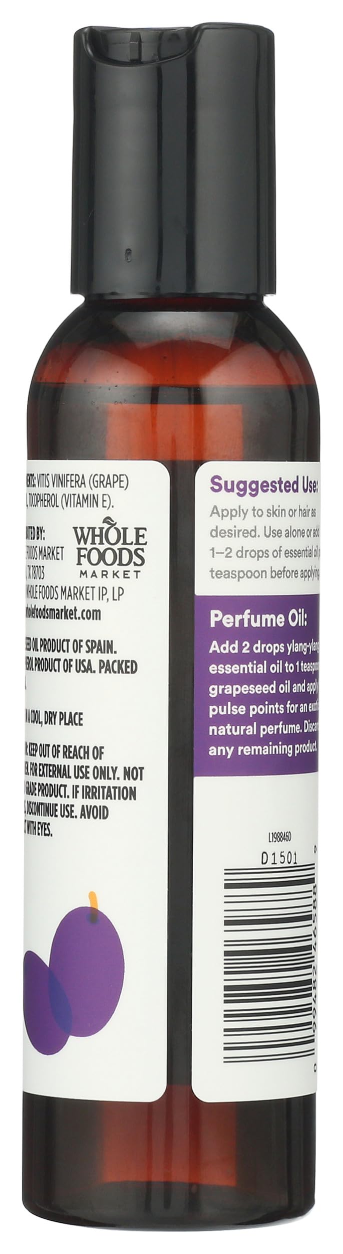 365 by Whole Foods Market grapeseed oil label closeup highlights clean beauty standards