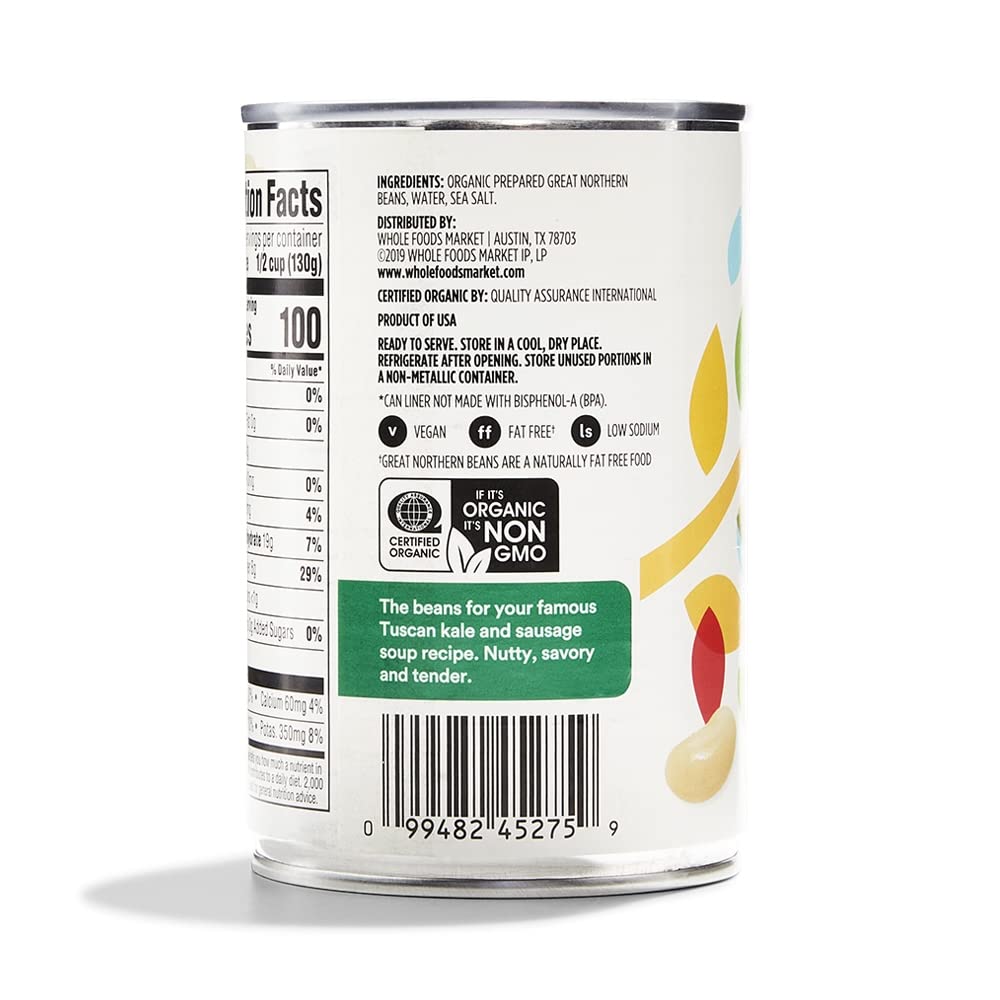 365 by Whole Foods Market Organic Great Northern Beans on pantry shelf, ready for versatile recipes.