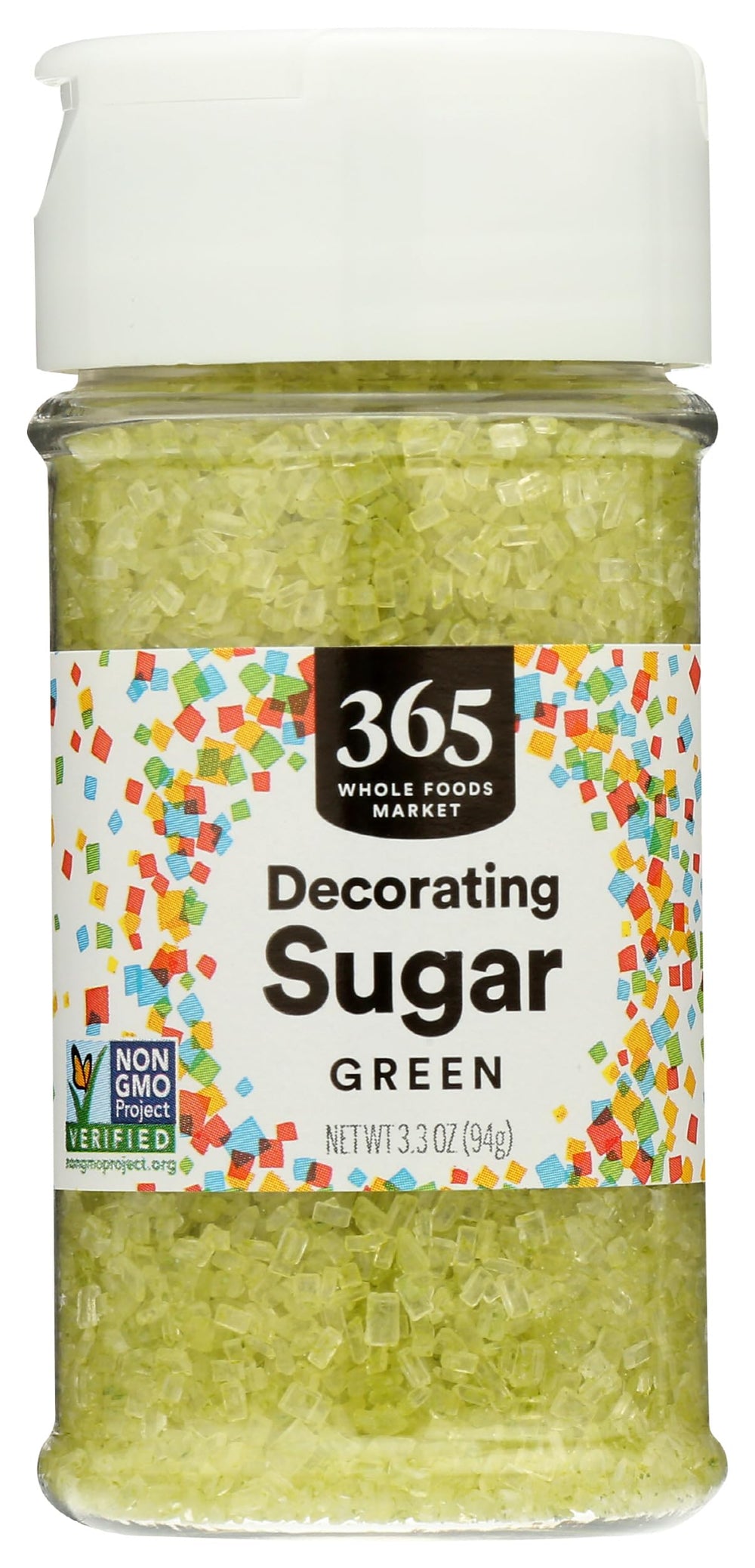 365 by Whole Foods Market Green Decorating Sugar bottle pour — adds subtle color and shimmer