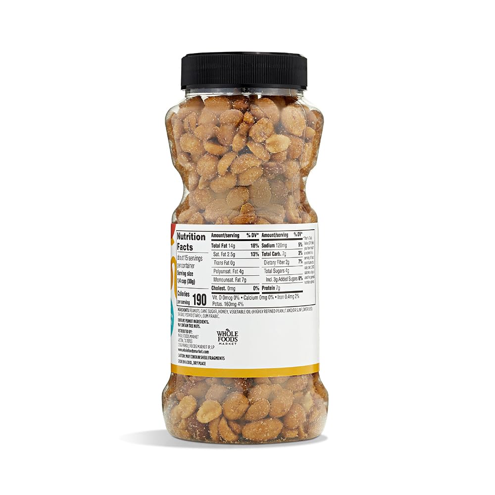 365 by Whole Foods Market honey roasted peanuts jar top, resealable for freshness.