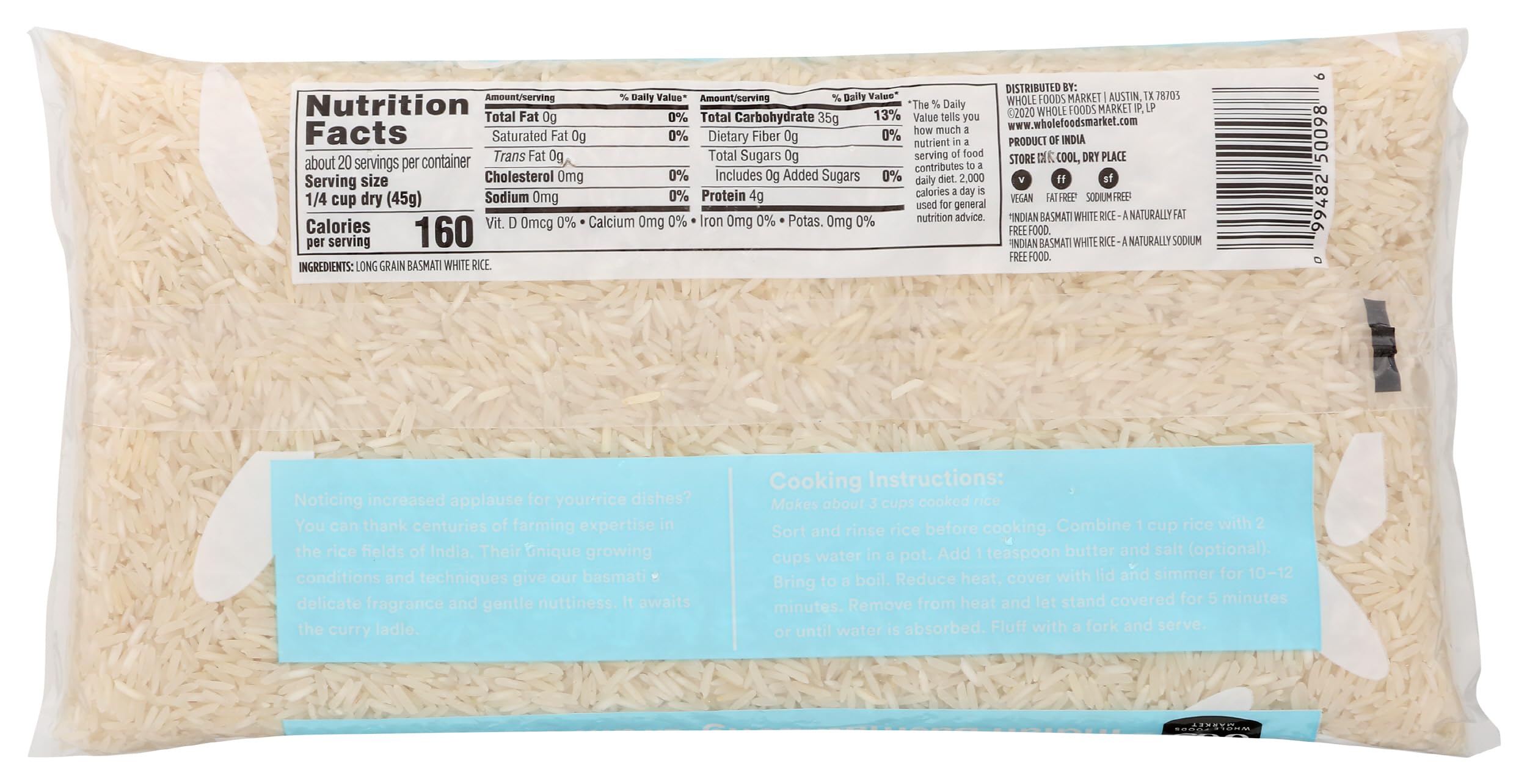 365 by Whole Foods Market Indian Basmati White Rice in a pot, steaming with fluffy texture.