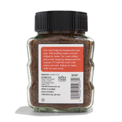 365 by Whole Foods Market instant coffee dark roast pour signaling rich aroma