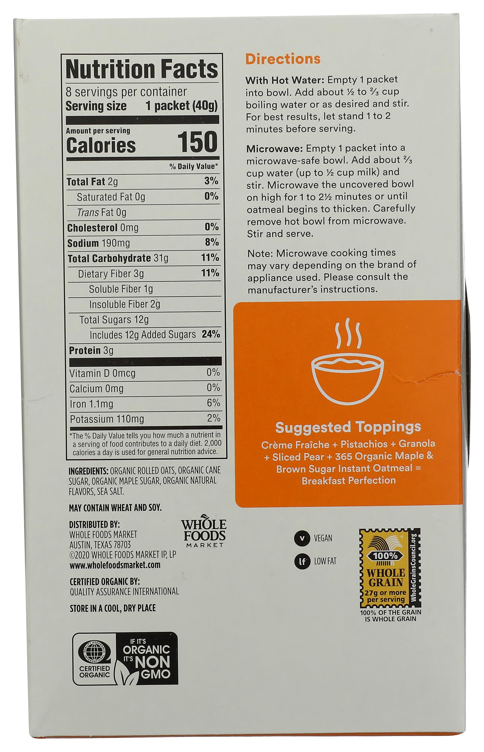 365 by Whole Foods Market maple brown sugar oatmeal packets microwave-ready for busy mornings