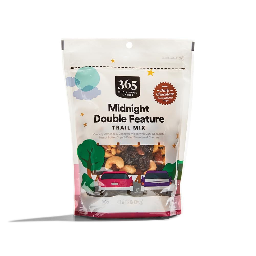 365 by Whole Foods Market Midnight Double Feature Trail Mix resealable bag keeps freshness on the go