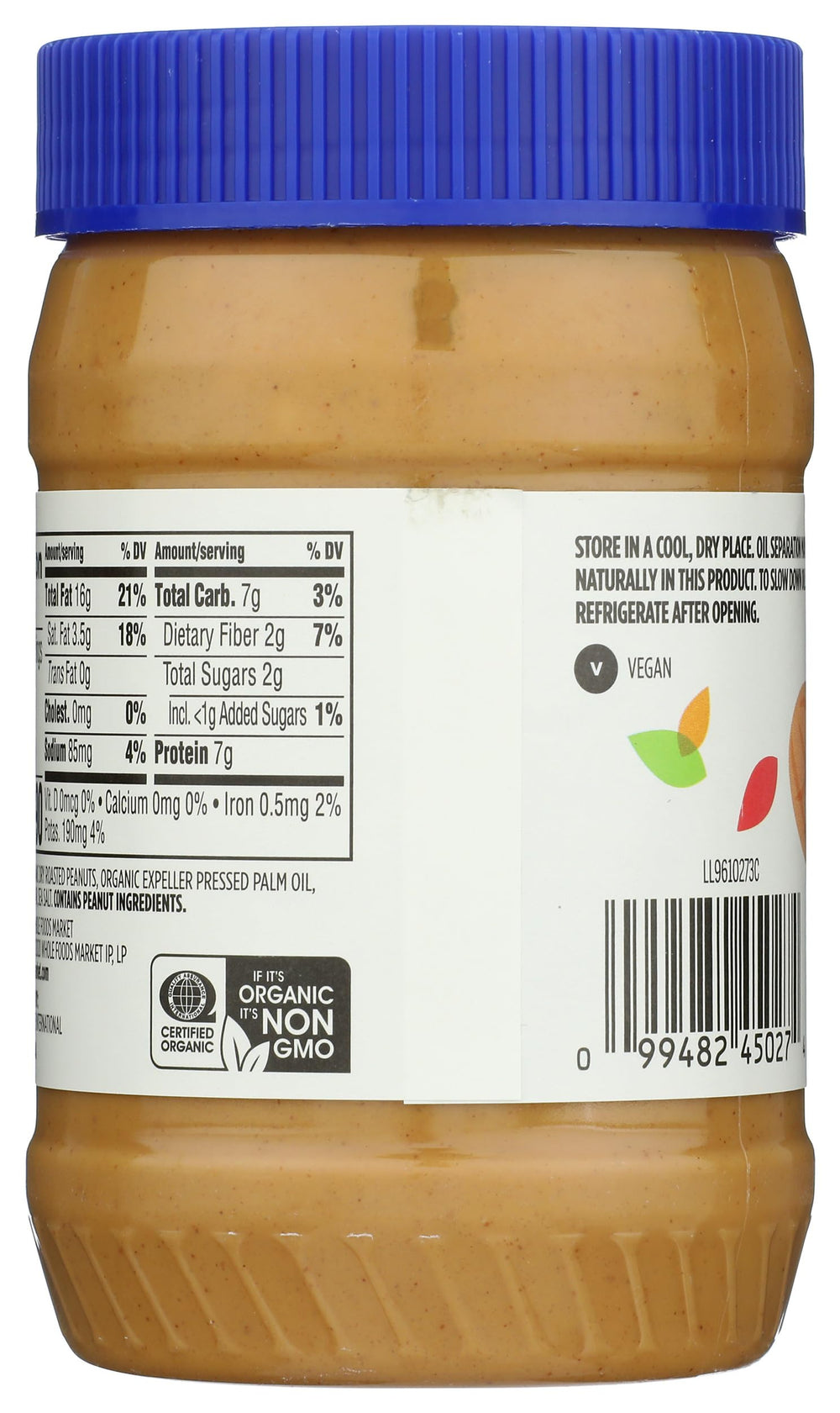 365 by Whole Foods Market no-stir peanut butter spread in a jar for quick serving.
