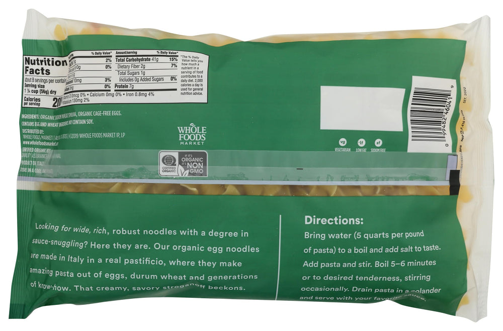 365 by Whole Foods Market noodles-packfront, sturdy noodles ready for soups and stews.