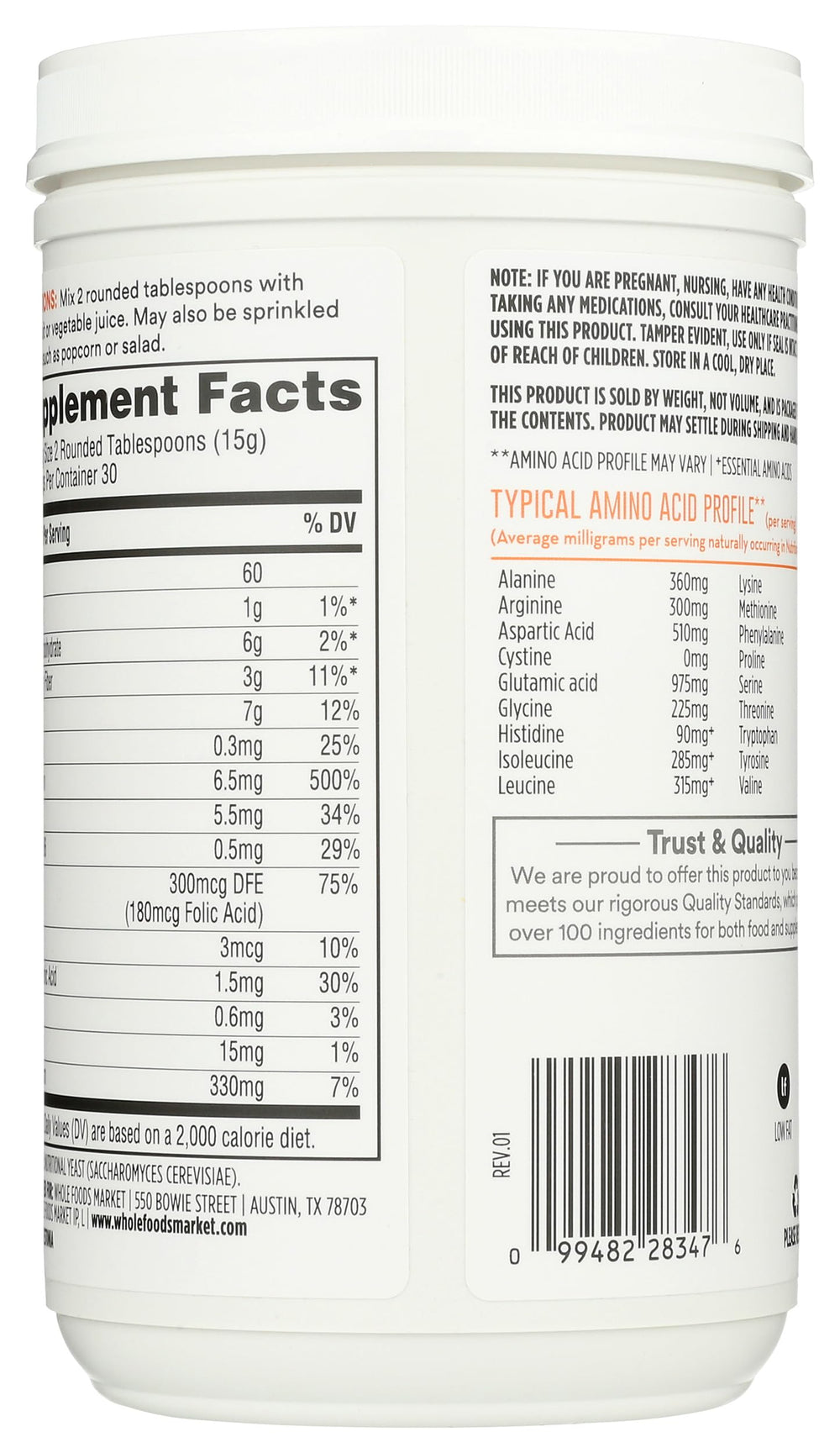 365 by Whole Foods Market Nutritional Yeast bottle closeup showcases versatile seasoning for meals