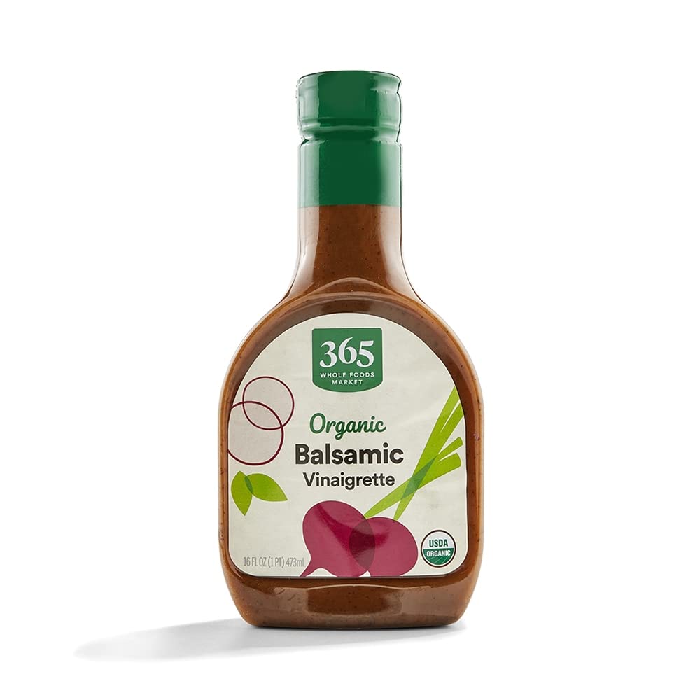 365 by Whole Foods Market Organic Balsamic Vinaigrette bottle highlights tangy-sweet flavor for salads
