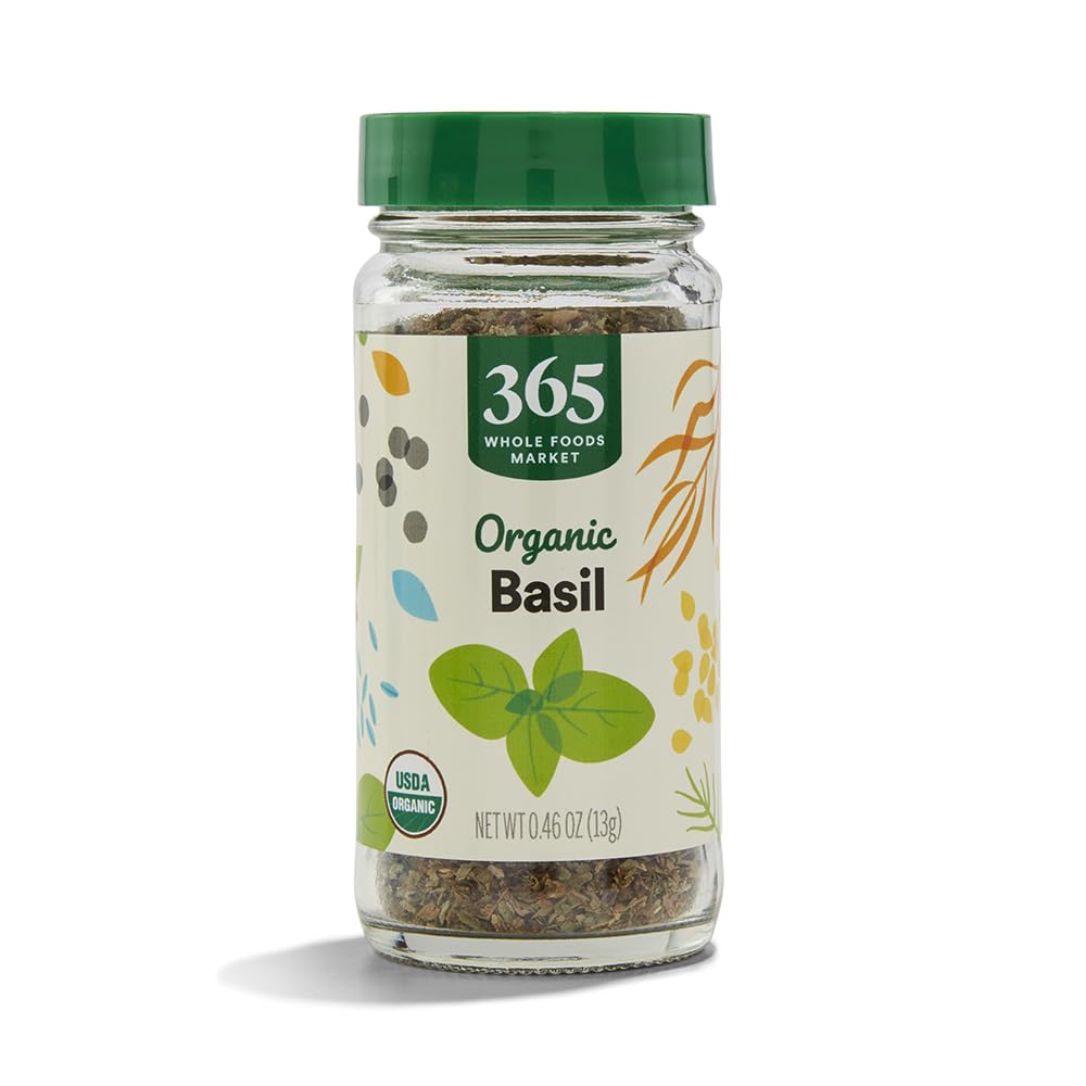 365 by Whole Foods Market Organic Basil jar close-up highlights fresh aroma for quick cooking
