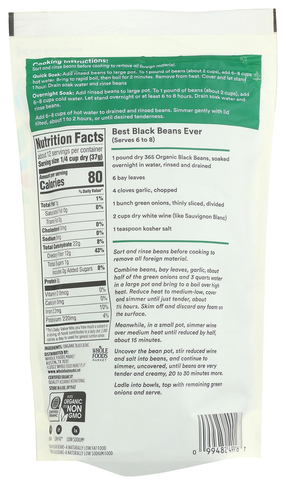 365 by Whole Foods Market organic black beans can side, convenient low-sodium option