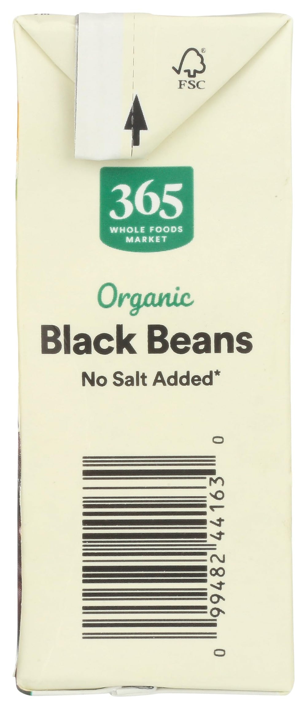 365 by Whole Foods Market organic black beans label close-up emphasizes organic and non-GMO quality