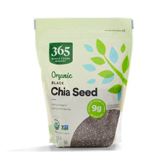 365 by Whole Foods Market organic black chia seeds bag front for smoothies and cereals
