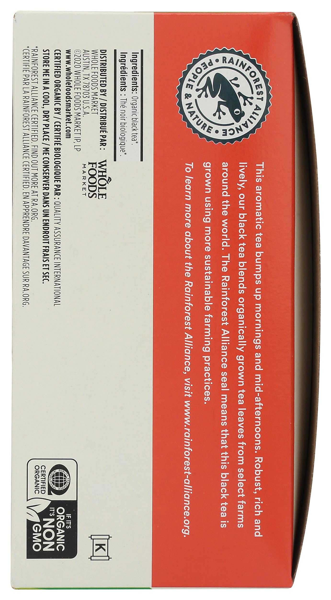 Open package label reveals natural ingredients and brand commitment.