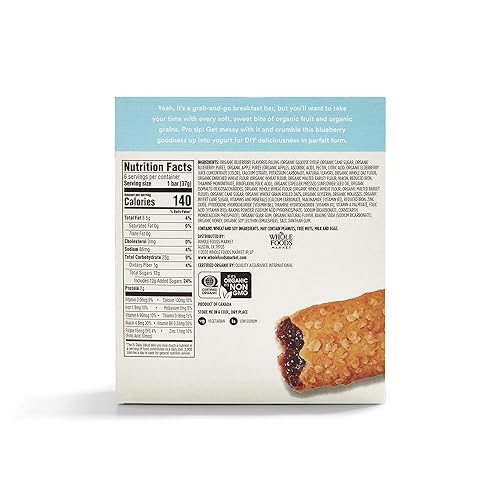 365 by Whole Foods Market blueberry cereal bar real-fruit filling close-up, vibrant flavor.