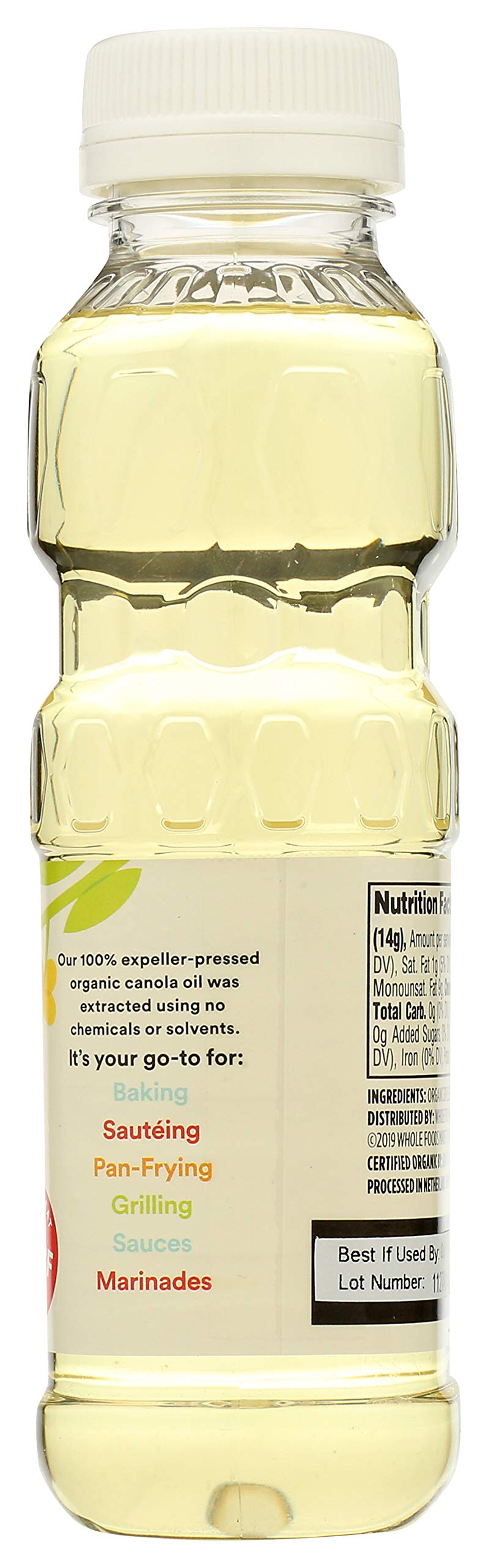 365 by Whole Foods Market organic canola oil label closeup highlighting clean ingredients