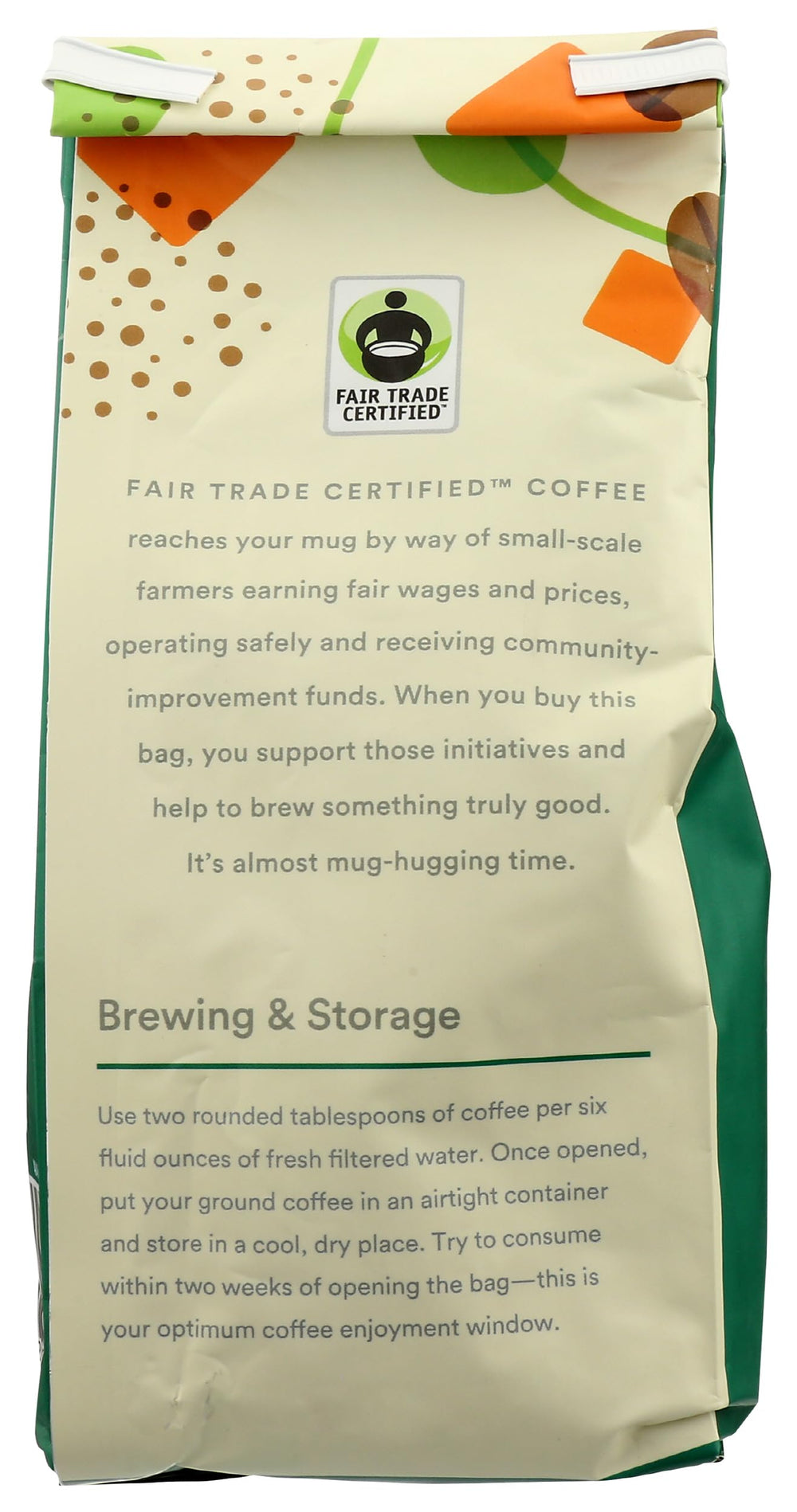 365 by Whole Foods Market Organic Caramel Ground Coffee bag closeup highlights Arabica quality and caramel notes.
