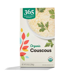 365 by Whole Foods Market Organic Couscous box, a convenient pantry staple for quick meals.