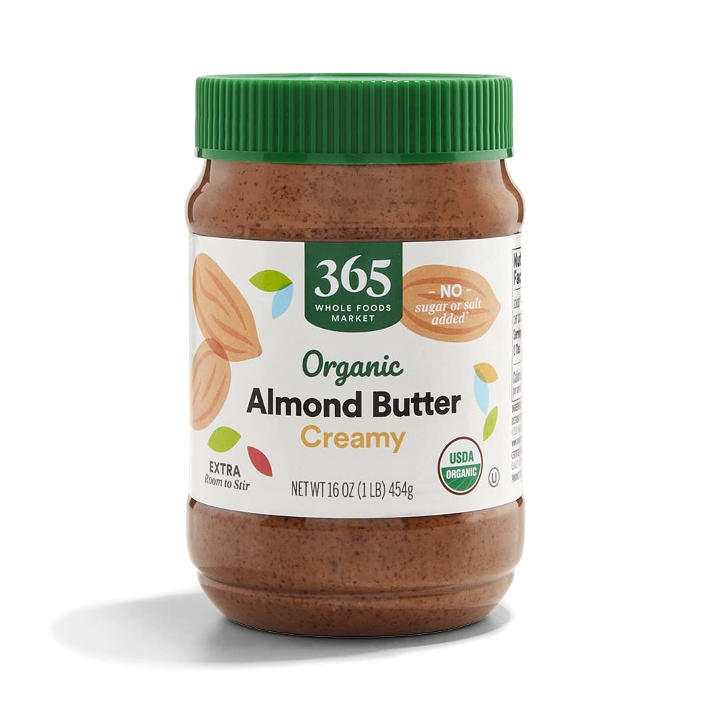 365 by Whole Foods Market organic almond butter jar with creamy texture for spreading