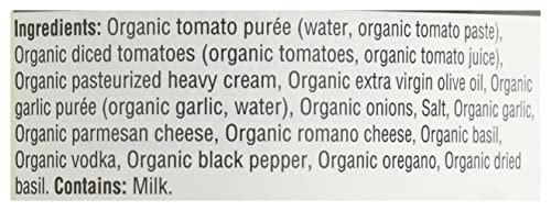 Close-up of 365 by Whole Foods Market organic creamy vodka pasta sauce with organic cream