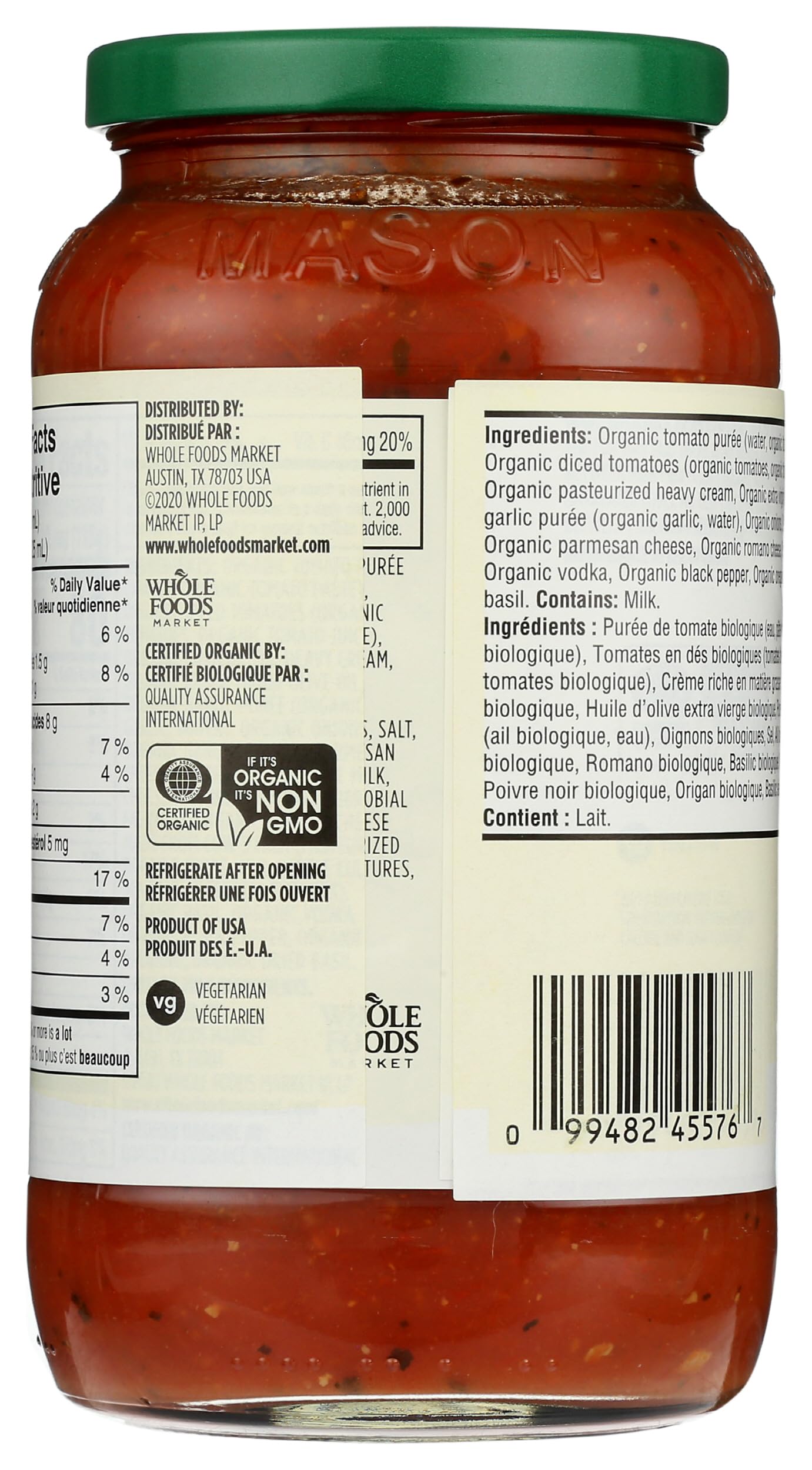 365 by Whole Foods Market no sugar added label on pasta sauce jar