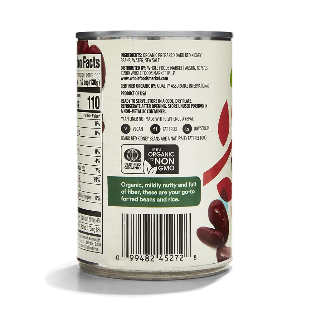 365 by Whole Foods Market organic dark red kidney beans packaging showing fresh look and quality