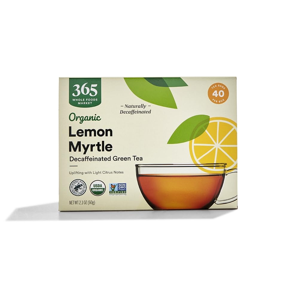 365 by Whole Foods Market decaffeinated green tea bags with lemon myrtle for a mellow, citrusy brew