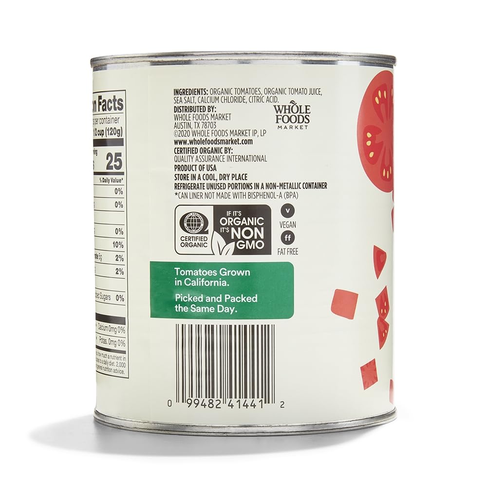 365 by Whole Foods Market Organic Diced Tomatoes Kosher and Non-GMO certified